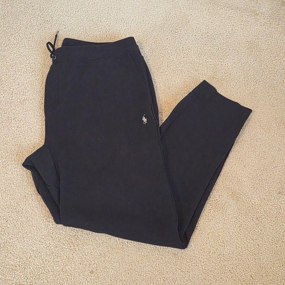 Polo Ralph Lauren Mens Large Tall Double Knit Joggers Black Sweatpant Loungewear